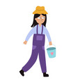 farmer girl carrying a bucket in cartoon style vector image
