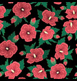 red hibiscus flowers green leaves on black night vector image