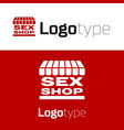 red sex shop building with striped awning icon vector image