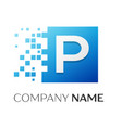 letter p logo symbol in colorful square vector image