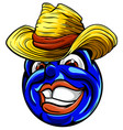 cute smiling emoticon wearing cowboy hat emoji vector image
