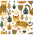 seamless pattern with cheetah and leaves vector image vector image