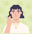 asian female smoking joint weed cannabis user vector image