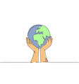 single one line drawing of man holding global vector image