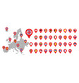 map europe with 38 pointer flag set vector image vector image