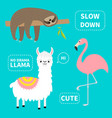 alpaca flamingo sloth set no drama llama slow vector image vector image