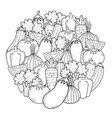 circle shape coloring page with doodle vegetables vector image vector image