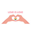 man hands making heart shape gesture with lgbt vector image
