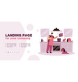 happy cartoon woman cooking food at stove vector image