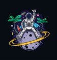 astronaut sitting on planet saturn containing vector image vector image
