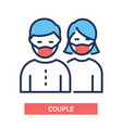 couple with masks - line design single vector image vector image
