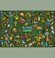 colorful doodle cartoon set of hawaii objects vector image vector image
