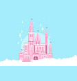 pink princess castle in white clouds fairy tale vector image