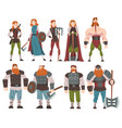 vikings with weapon and ancient draccar set vector image