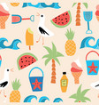 summer beach icons flat seamless pattern vector image