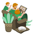 caucasian family in a video call with seniors vector image vector image