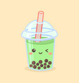 cute boba bubble green tea drink glass cartoon vector image