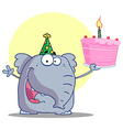 elephant in a party hat holding up cake vector image