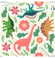 hand drawn seamless pattern with dinosaurs vector image