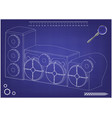 3d model of speaker system on a blue vector image