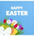 happy easter card eggs grass flowers poster vector image vector image