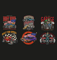 colorful vintage custom cars labels vector image