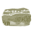 woodcut bridge over river vector image vector image