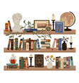 interior bookshelves store shelves with books vector image