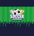 soccer sport emblem poster with balloon and trophy vector image vector image