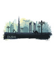 stylized kyline of dubai with camel and date palm vector image vector image