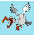funny cartoon stork flying bird with open beak vector image