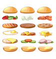 burgers ingredients fastfood set in cartoon style vector image vector image