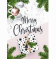 merry christmas greeting card marble and fir tree vector image vector image