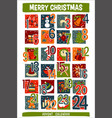 cartoon christmas advent calendar with funny icons vector image