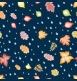 seamless pattern fall leaves and raindrops vector image