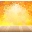 autumn yellow leaves and wooden desk vector image