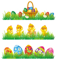 easter eggs and chicken in grass vector image