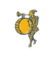 clown with trumpet and drum marching etching vector image