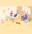 online work couple freelance home office isometric vector image vector image
