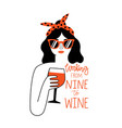 black hair and red lips woman in sunglasses vector image