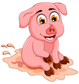 funny pig cartoon sitting in mud puddle vector image