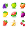 set colorful fruits - glossy cherries grapes vector image