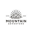 line art hipster mountain sea and sun adventure vector image