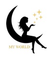 elegant girl sitting on the moon vector image