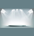 round podium illuminated by searchlights vector image