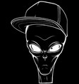 alien in white line on black background vector image