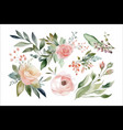 watercolor floral bouquet set with green leaves vector image vector image
