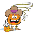 cartoon pumpkin in cowboy costume vector image