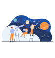 man studying galaxy through telescope vector image