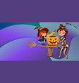 mom and daughter in halloween costumes poster vector image vector image